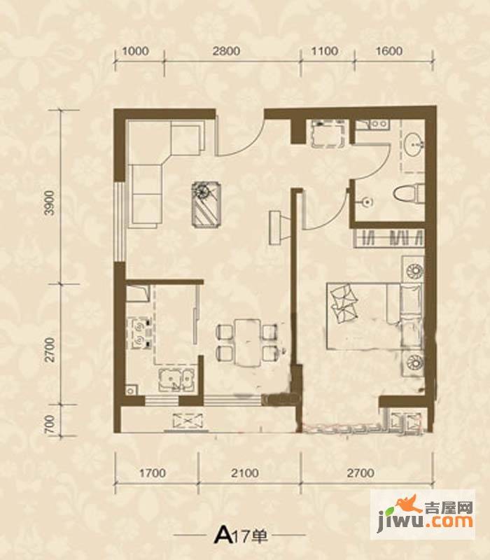 玉龙湾1室1厅1卫63.9㎡户型图