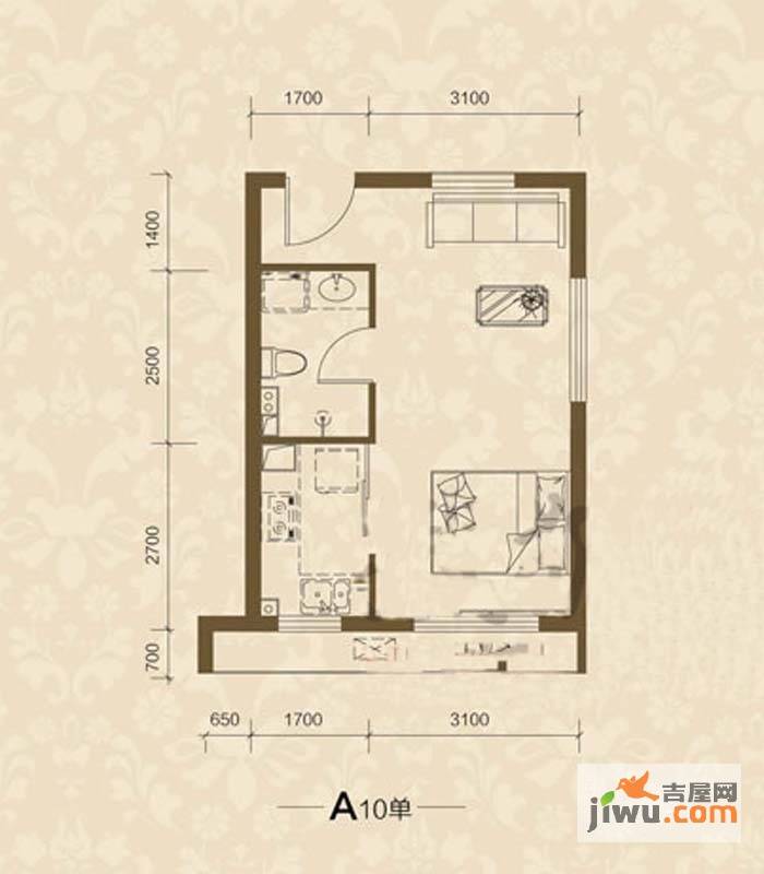 玉龙湾1室0厅1卫46㎡户型图