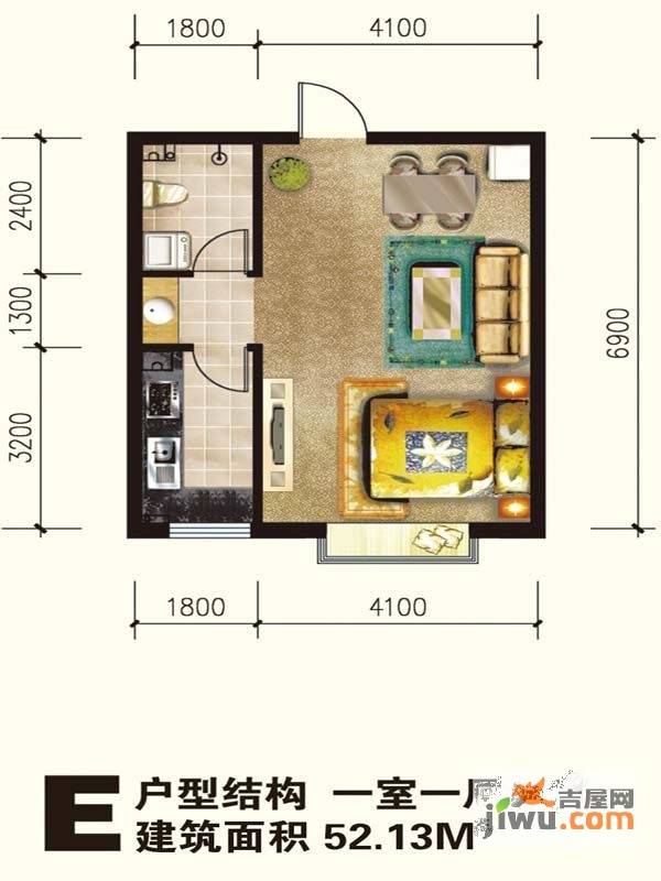 天弘家园西区1室1厅1卫52.1㎡户型图