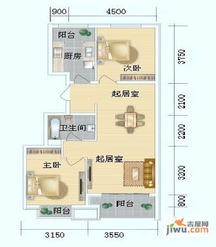 海岸国际2室2厅1卫78.6㎡户型图