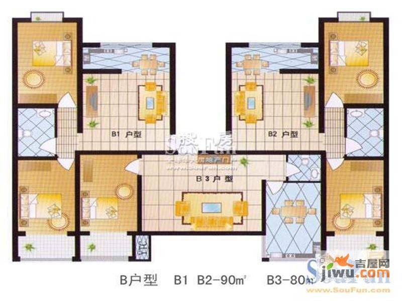 戴河新城2室2厅1卫90㎡户型图