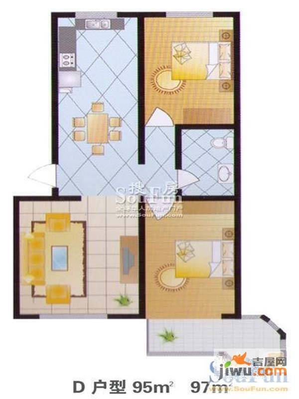 戴河新城2室2厅1卫95㎡户型图