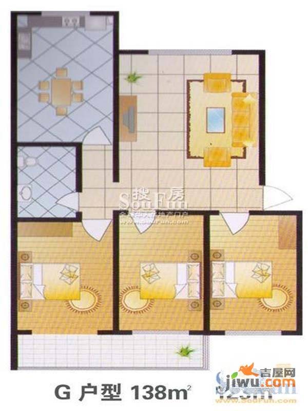 戴河新城3室2厅1卫123㎡户型图