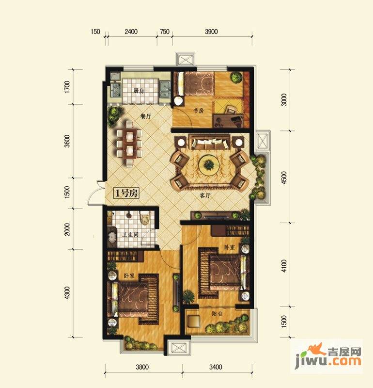 金舍雍景院3室2厅1卫129.1㎡户型图