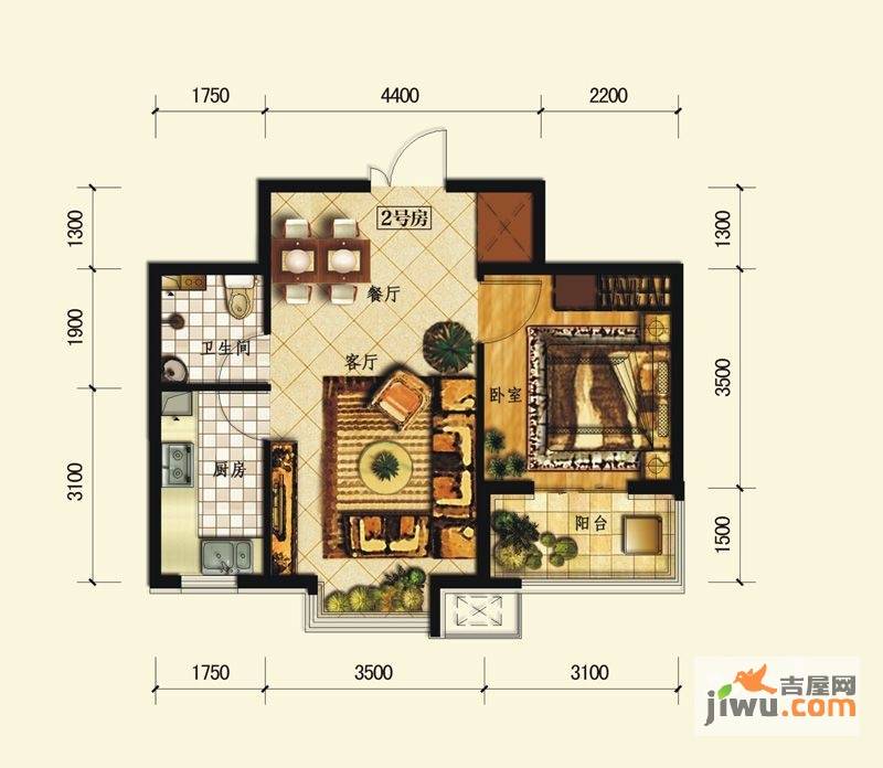 金舍雍景院1室1厅1卫66.4㎡户型图