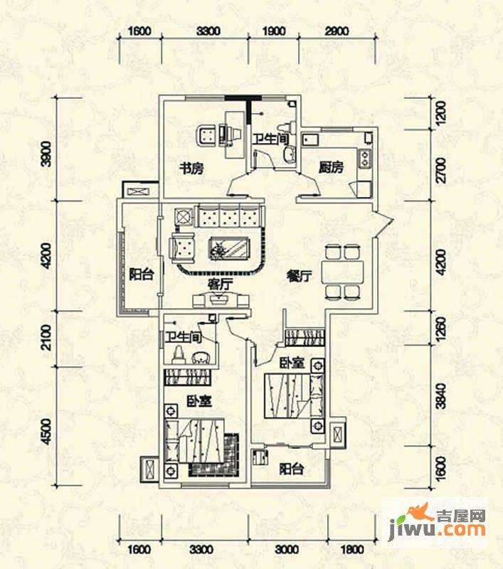 盛世·帝景湾2室2厅2卫133.3㎡户型图