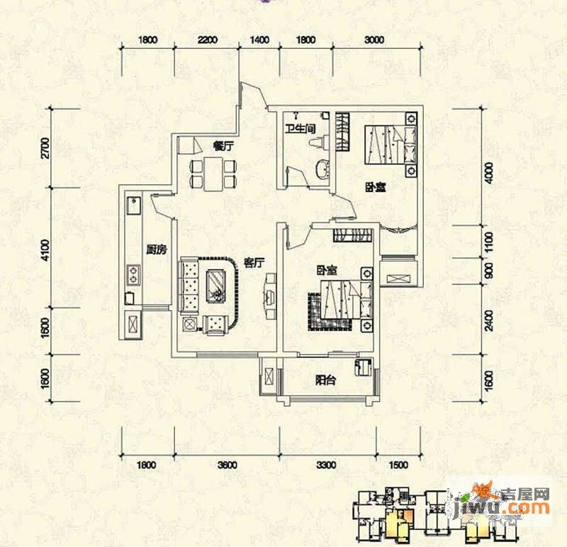 盛世·帝景湾2室2厅1卫91.7㎡户型图