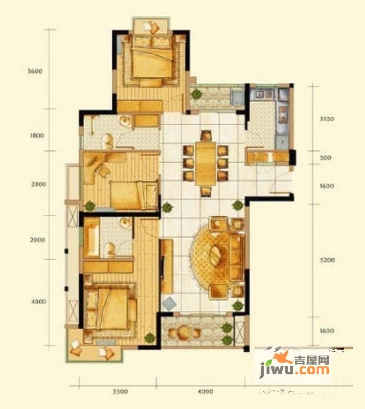 锦绣天下二期3室2厅2卫132.2㎡户型图