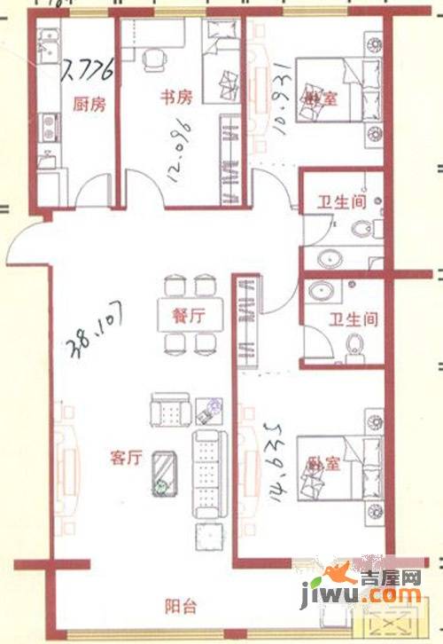 北海嘉园3室2厅2卫132.5㎡户型图