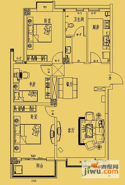 三和馨苑3室2厅1卫116㎡户型图