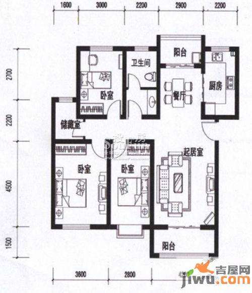 海通时代康桥3室0厅1卫101.7㎡户型图