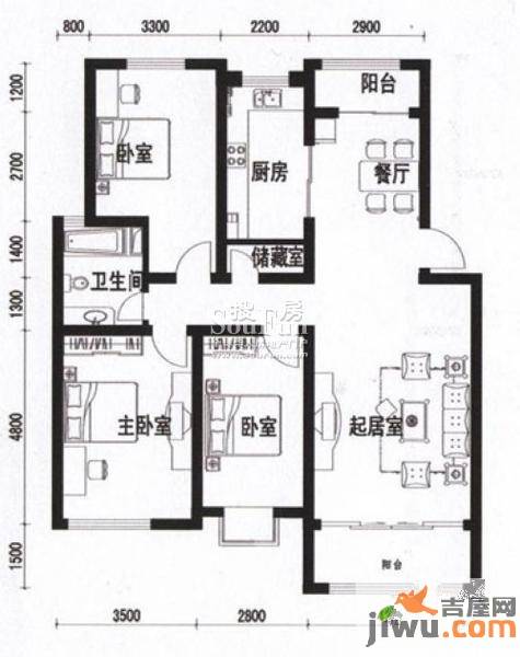 海通时代康桥3室0厅1卫101.7㎡户型图