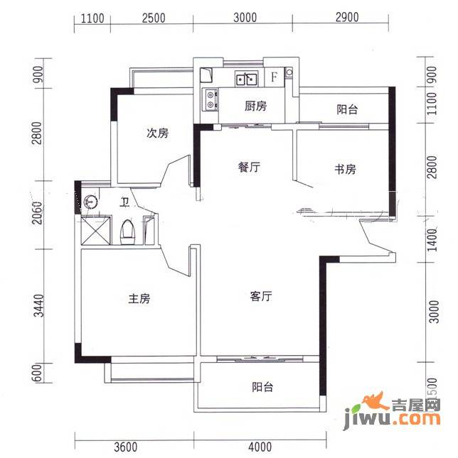 誉晖花园3室2厅1卫90㎡户型图