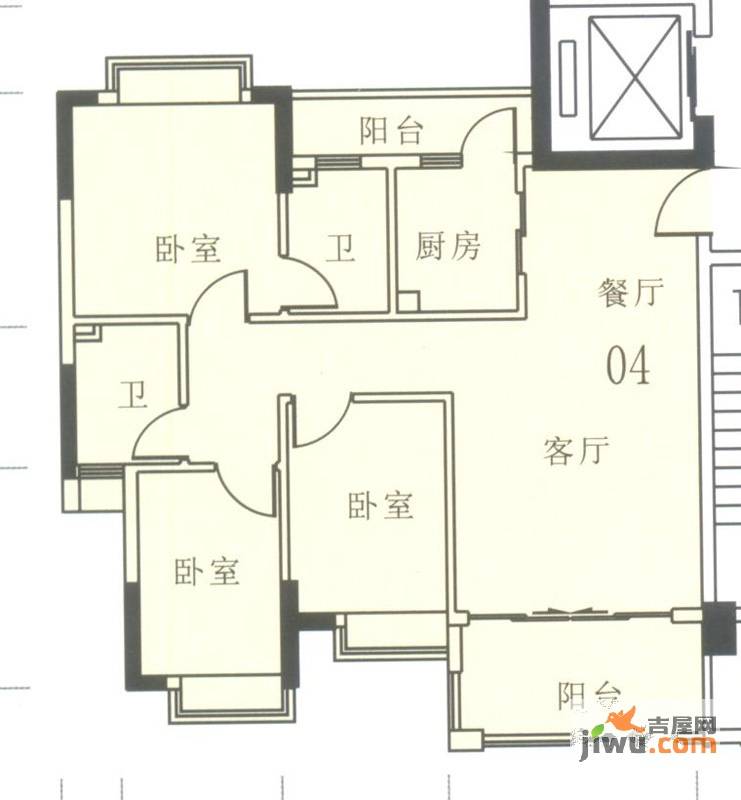 奥米茄花园3室2厅2卫90㎡户型图