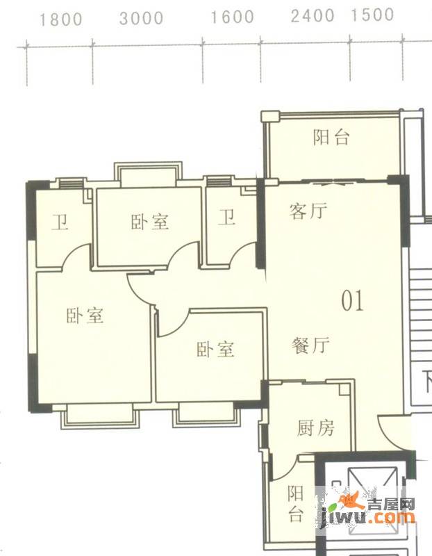 奥米茄花园3室2厅1卫89㎡户型图