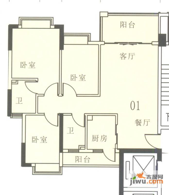 奥米茄花园3室2厅2卫90㎡户型图