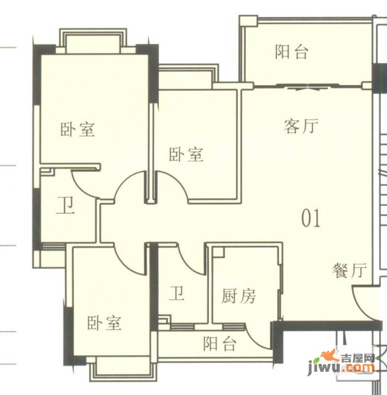 奥米茄花园3室2厅2卫89㎡户型图