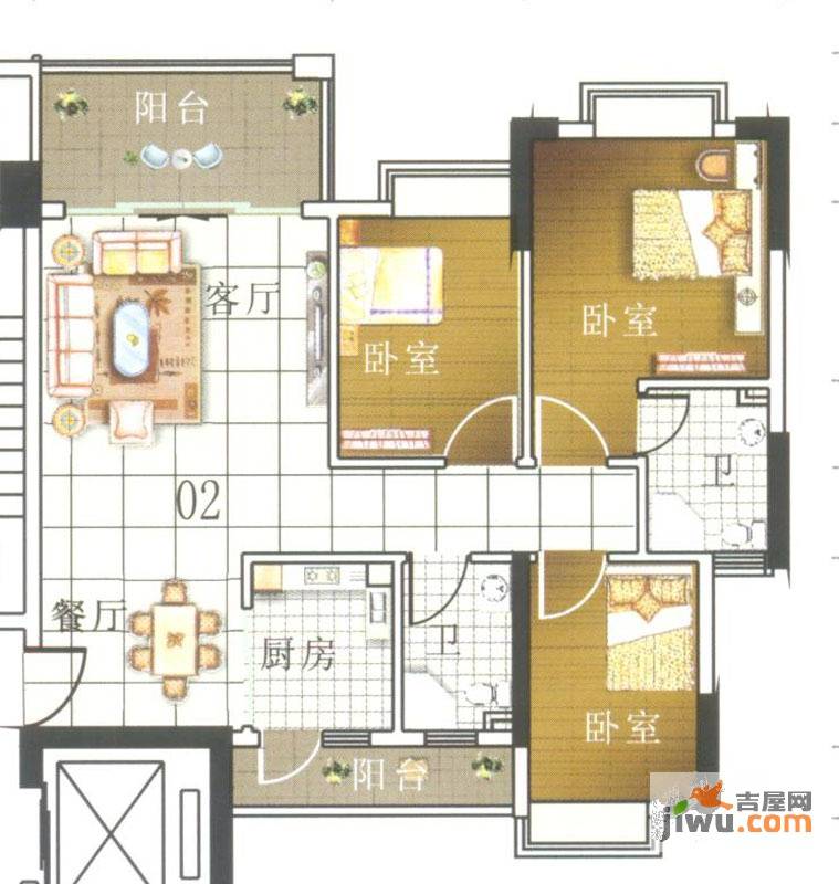 奥米茄花园3室2厅2卫89㎡户型图