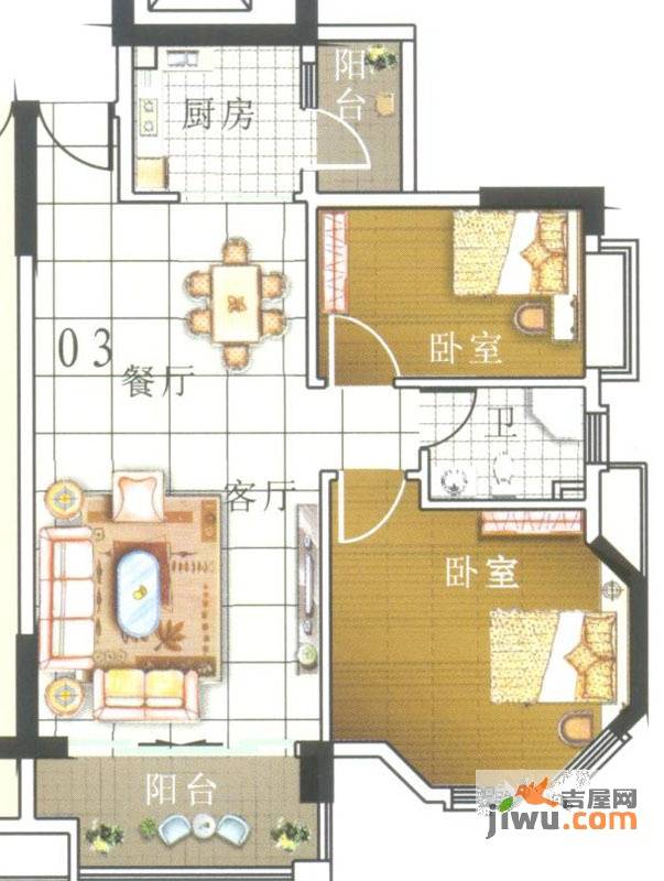 奥米茄花园2室2厅1卫84㎡户型图