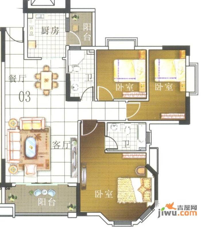 奥米茄花园3室2厅2卫117㎡户型图