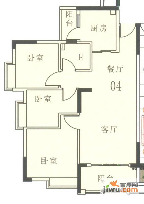 奥米茄花园3室2厅1卫89㎡户型图