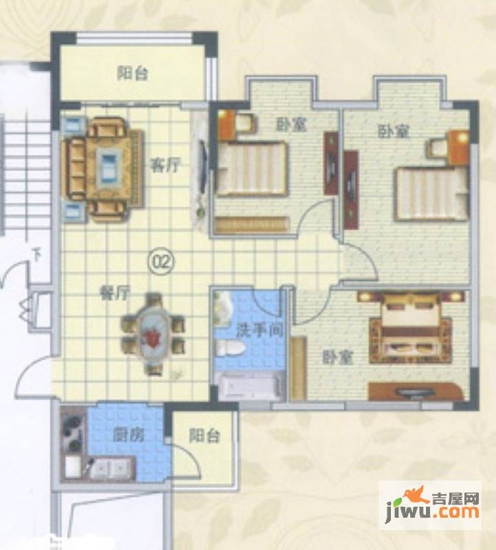 盈峰尚苑3室2厅1卫105㎡户型图