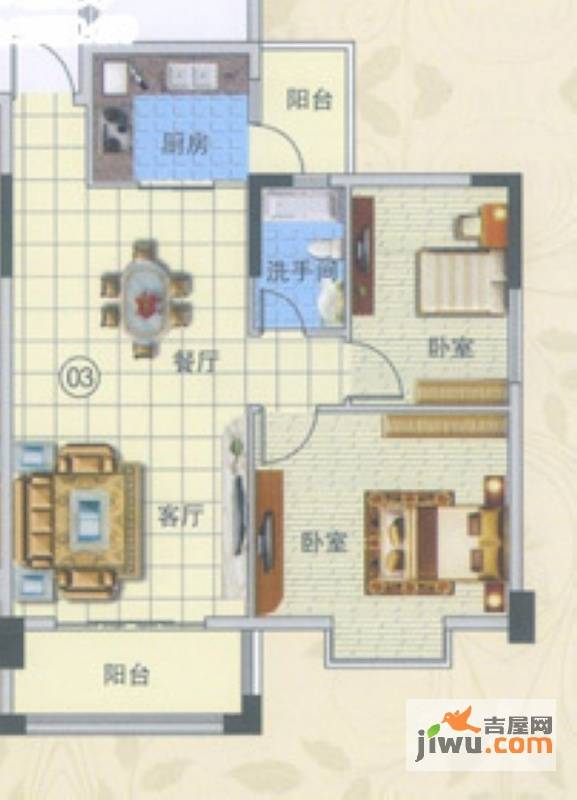 盈峰尚苑3室2厅1卫86.5㎡户型图