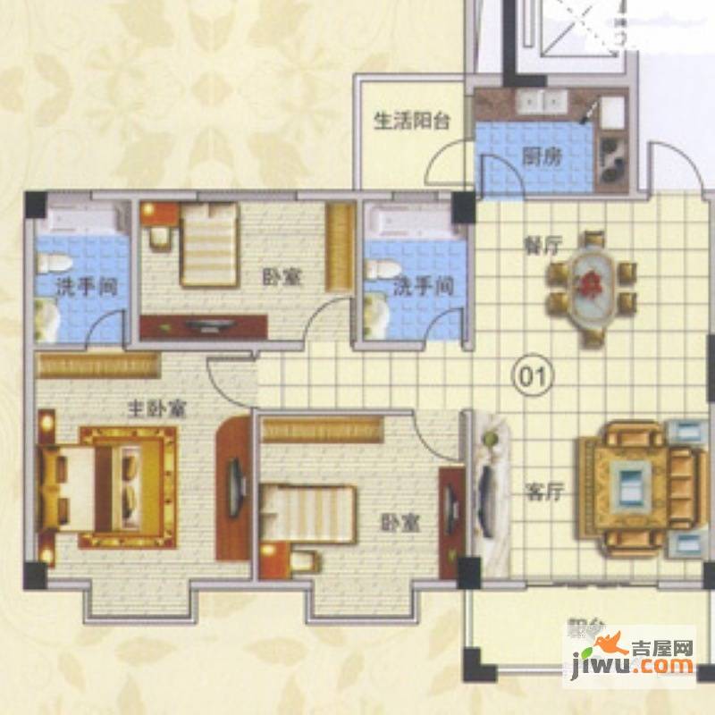 盈峰尚苑3室2厅2卫122.4㎡户型图