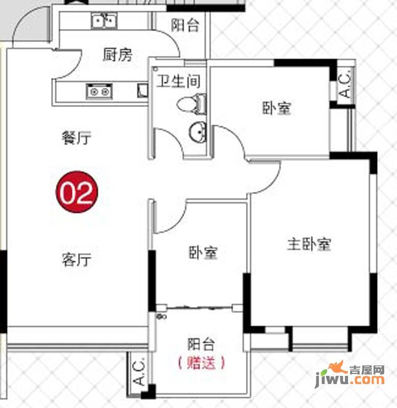 理想家园3室2厅1卫86㎡户型图