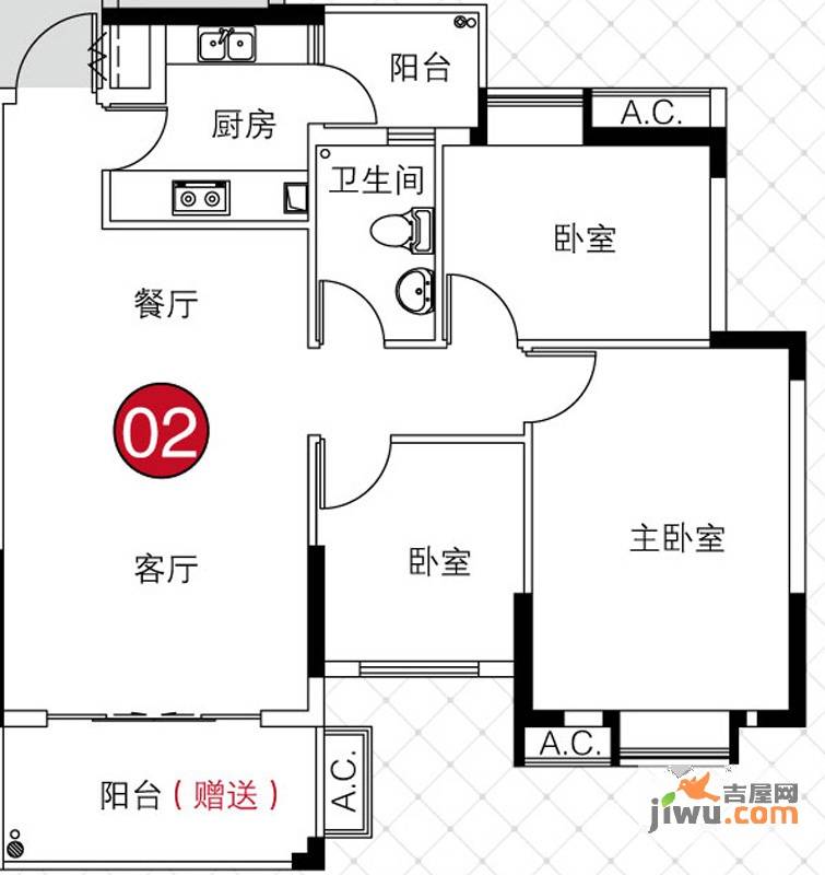 理想家园3室2厅1卫86㎡户型图