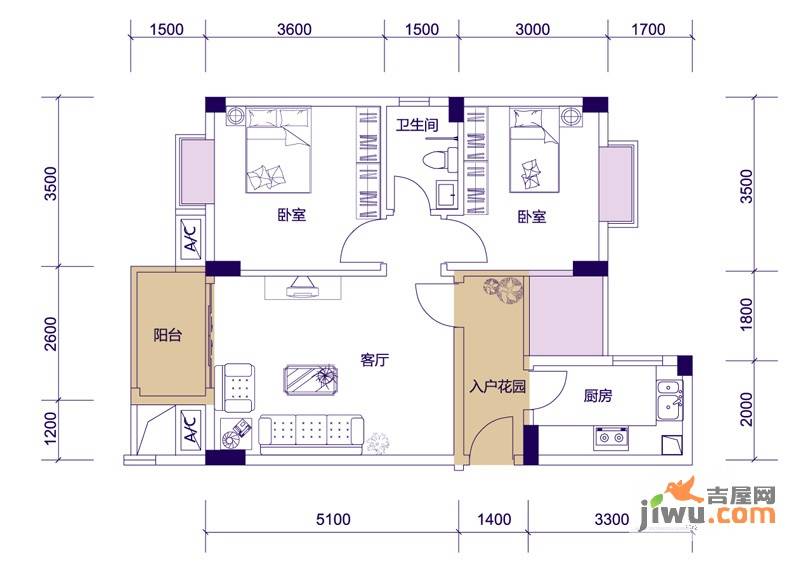 喜居2室1厅1卫70㎡户型图