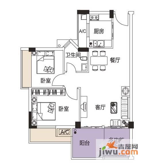 喜居2室2厅1卫69㎡户型图