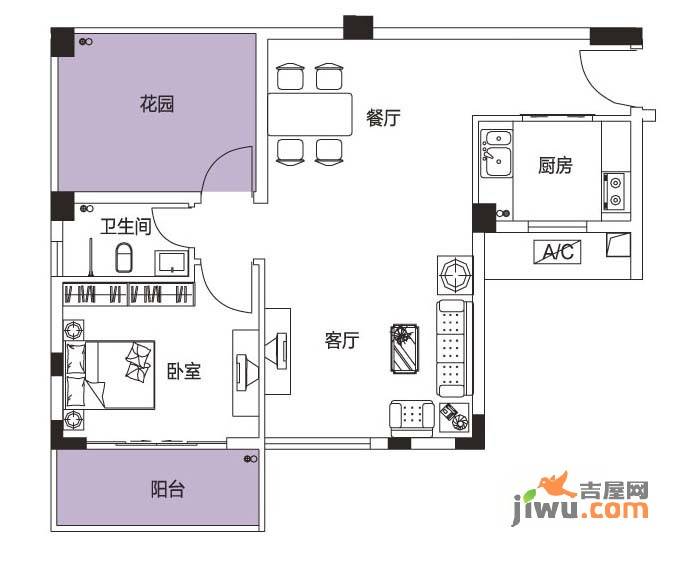 喜居1室2厅1卫69㎡户型图