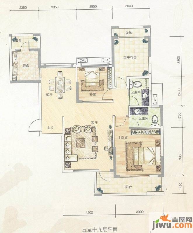 保利百合花园3室2厅2卫116㎡户型图