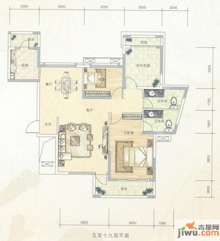 保利百合花园3室2厅2卫123㎡户型图