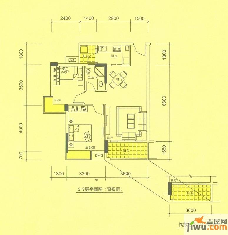 新境界花园2室2厅1卫65㎡户型图