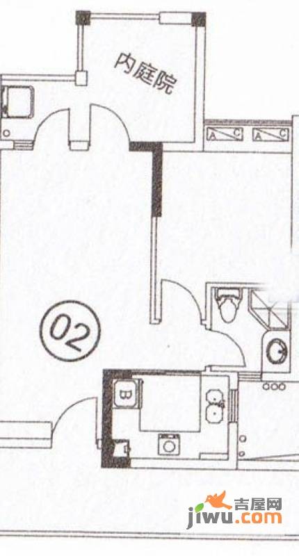 三水奥林匹克花园1室2厅1卫40㎡户型图