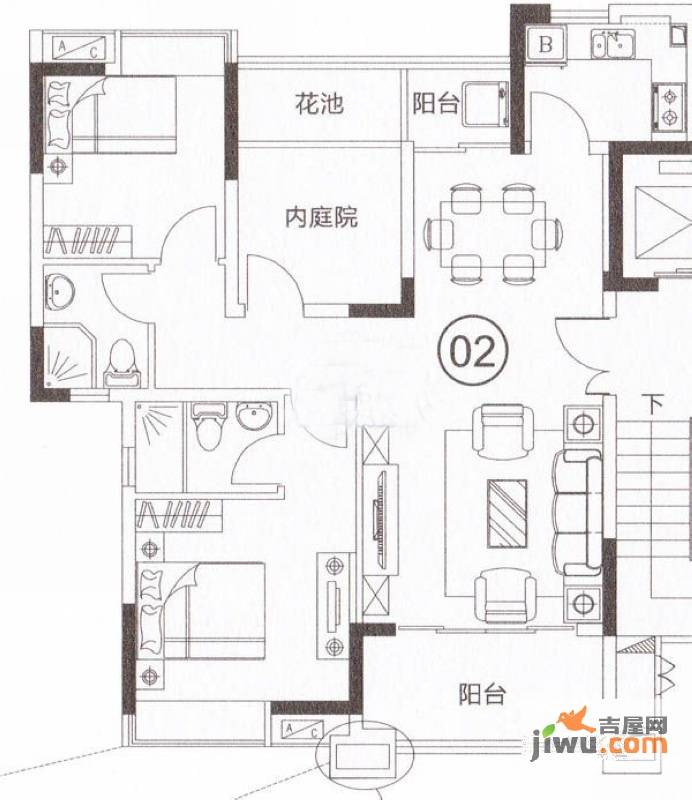 三水奥林匹克花园2室2厅1卫84㎡户型图