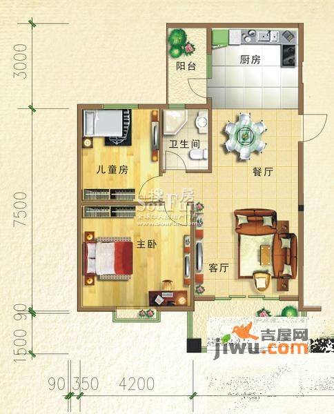 顺宝花园2室2厅2卫76.6㎡户型图