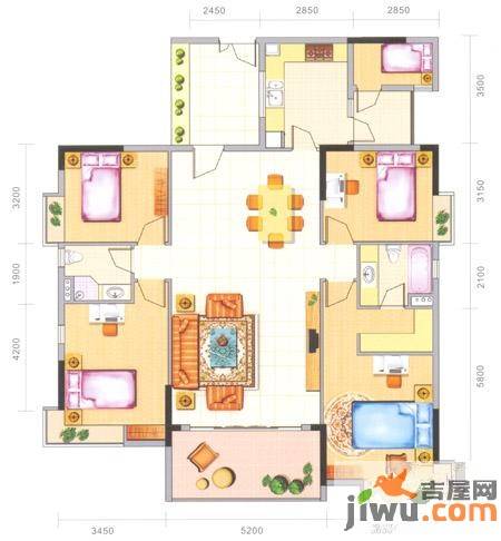 领地海纳天河花园4室2厅2卫167㎡户型图