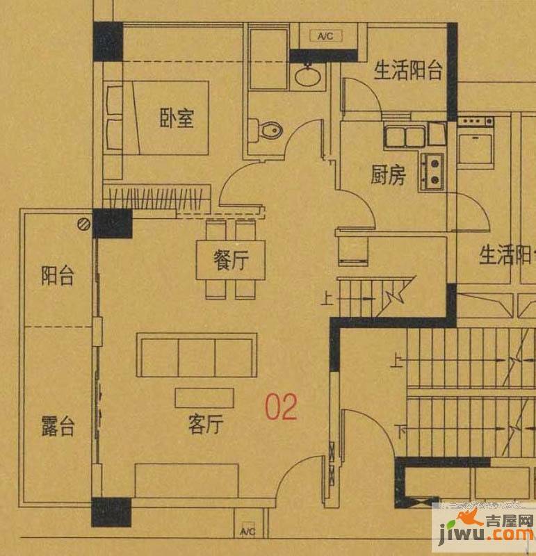 金地九珑璧2室2厅2卫128㎡户型图