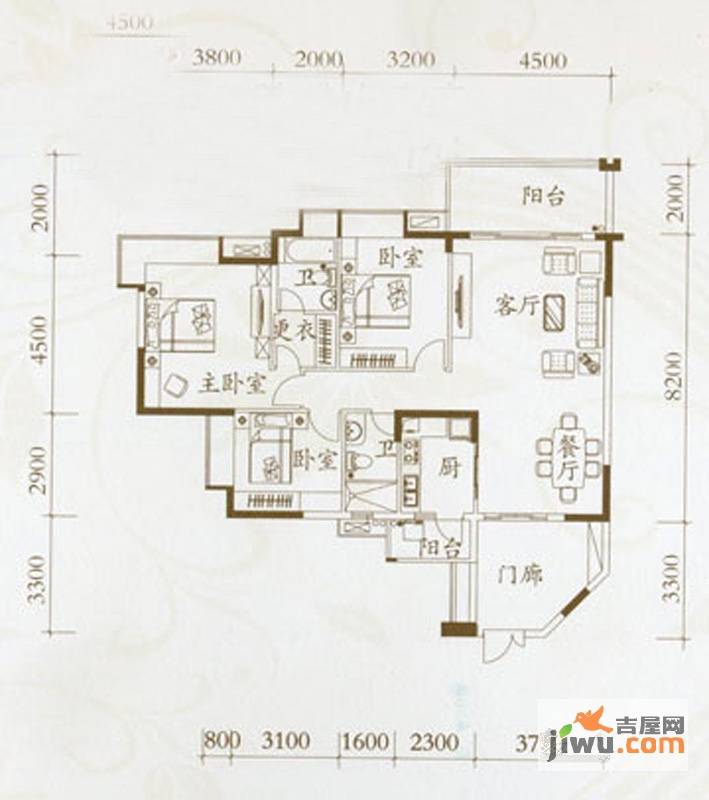 海悦新城3室2厅0卫126㎡户型图