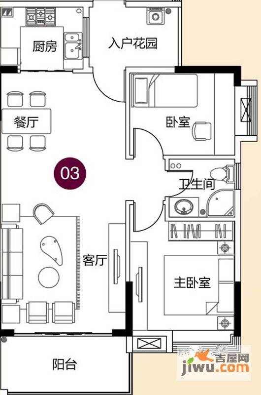 百合嘉园3室2厅1卫83㎡户型图