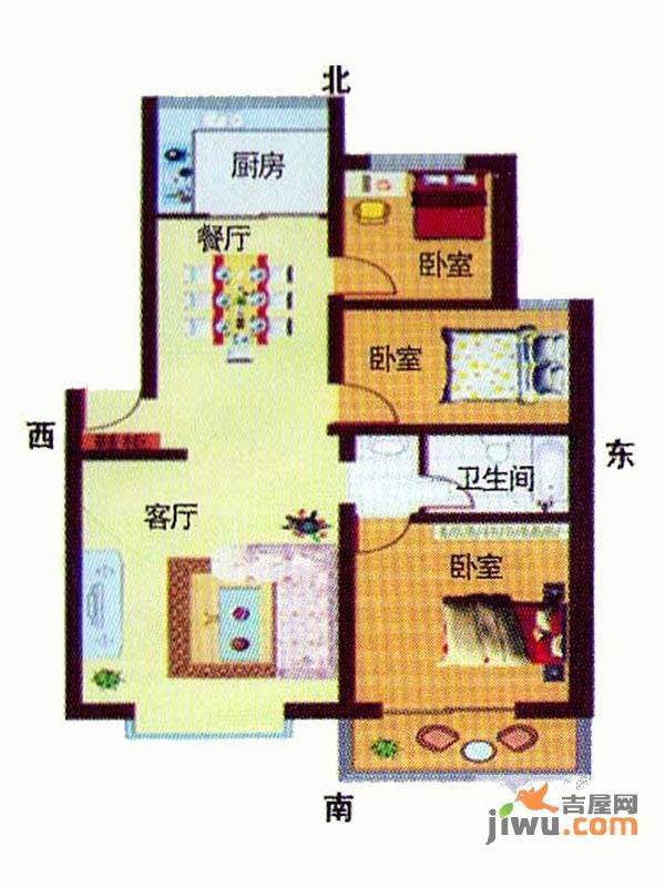 紫源京珠花园3室2厅1卫118.9㎡户型图