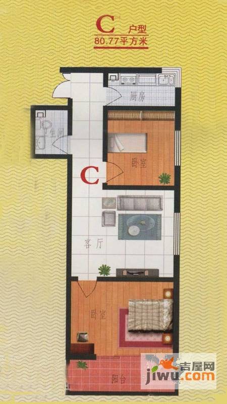 汇景阁2室1厅1卫80.8㎡户型图