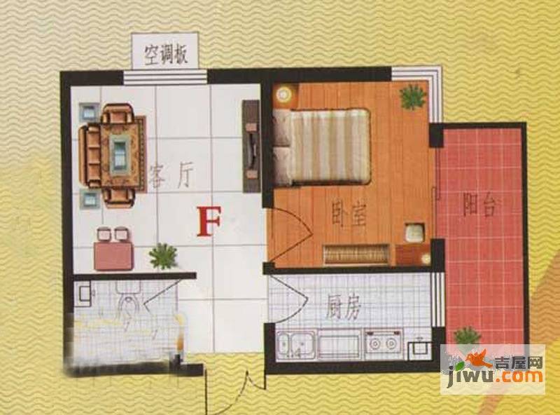 汇景阁1室1厅1卫48㎡户型图