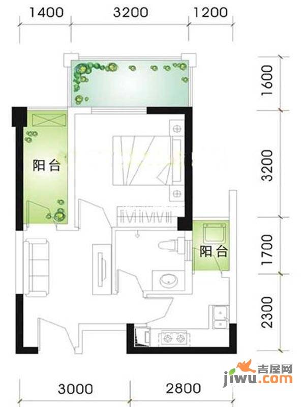 兰庭华府1室1厅1卫96㎡户型图