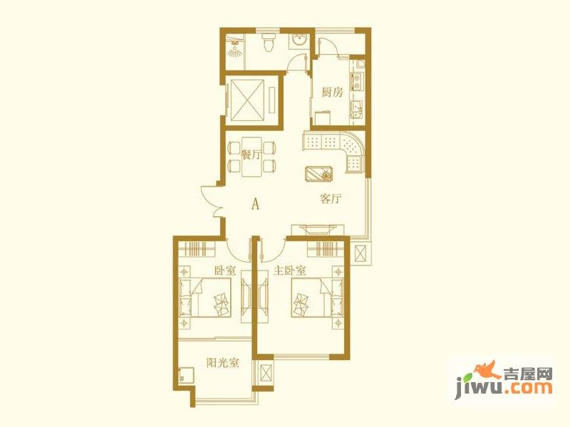 枫丹白露2室2厅1卫86.4㎡户型图