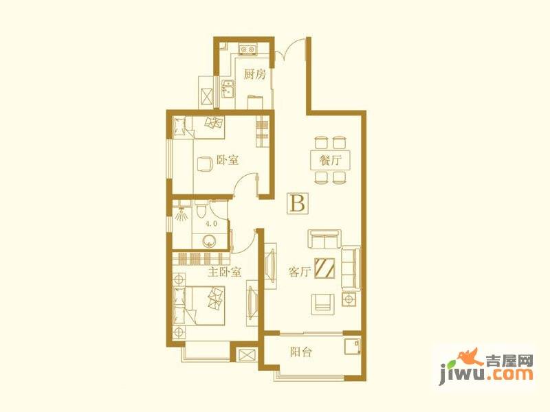 枫丹白露2室2厅1卫89.5㎡户型图