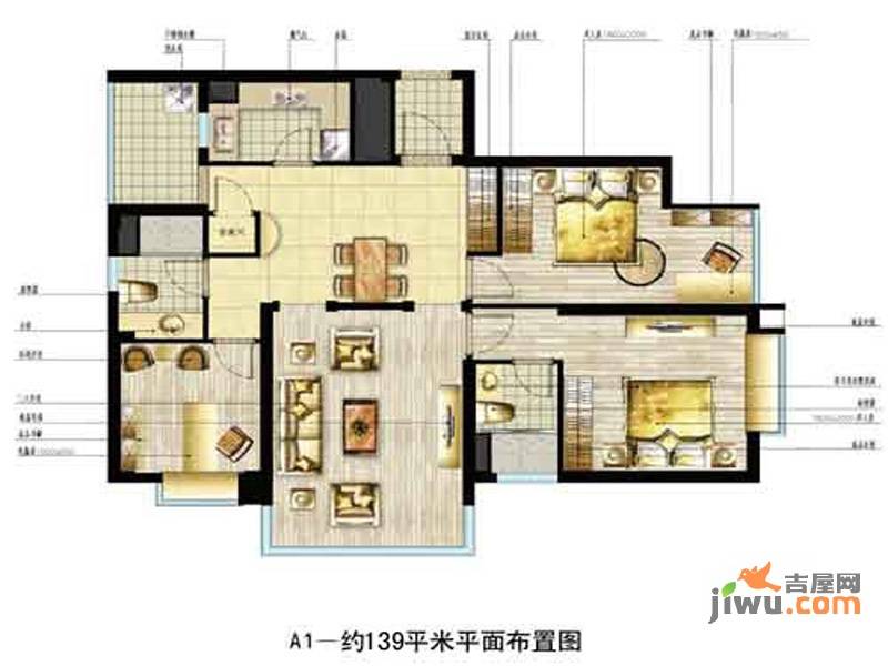 中恒书香门邸3室2厅2卫139㎡户型图